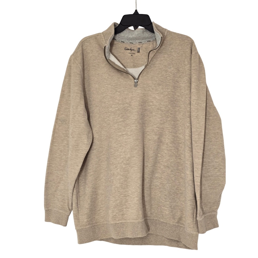 Walter Hagen 11 Majors Mens XL Tan Heather Quarter Zip Fleece Pullover Sweater